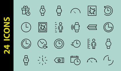 Simple set of time icon color editable template. Contains icons such as time check, speedometer calendar and other vector signs isolated on a white background for graphic and web design. 48x48 pixels