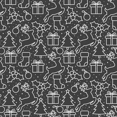 Seamless Pattern with Christmas Ornament with Reindeer Animal, Vector illustration for Happy New Year and Merry Christmas Background Wallpaper