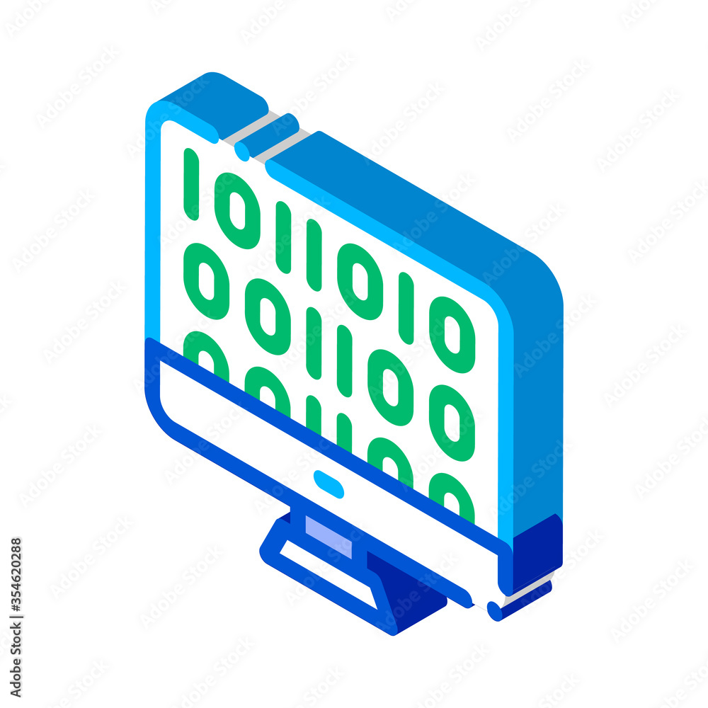 Poster artificial intelligence binary code vector isometric sign. color isolated symbol illustration