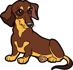 Cartoon character dog dachshund. Vector dog on isolated white background. Dachshund dog sticker, print, textile.