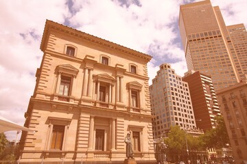 Melbourne city, Australia. Vintage filter toned color image.