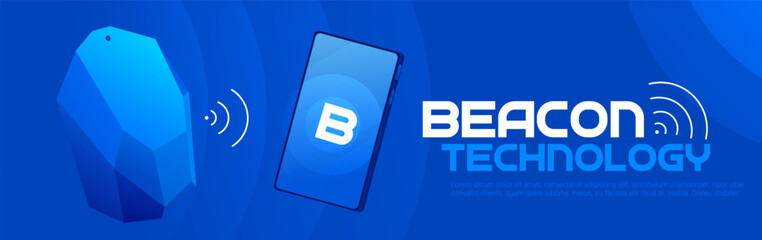 The Beacon Boom: Fitting Beacon Technology Banner Local SEO Strategy. Vector flat illuustration. - obrazy, fototapety, plakaty