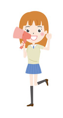 女子　メガホン1　イラスト