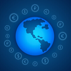 Fototapeta na wymiar Creative Vector Illustration Of Global Currencies Icons Surrounding World Globe