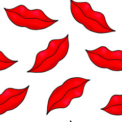 Fototapeta premium Seamless background for design. Lips, mouth, kiss, smile. Color illustration. Women's beautiful lips. Vector illustration