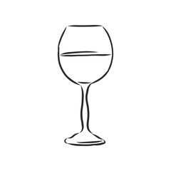 wine glass isolated. Hand drawn sketch of Claret for restaurant, bar, cafe menu design. a glass of wine, vector sketch illustration