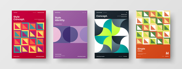 Company identity brochure template collection. Business presentation vector A4 vertical orientation front page mock up set. Corporate report cover abstract geometric illustration design layout bundle.