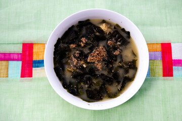 Korean food Seaweed Soup with Perilla which is called Deuikkae Miyeok-guk