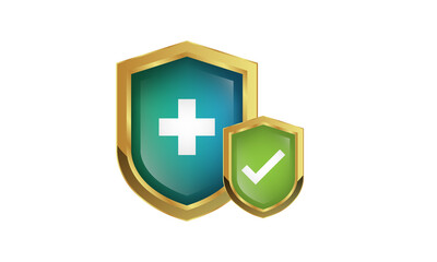 Obraz premium golden shield with healthcare icon.Vector illustration isolated on white background.