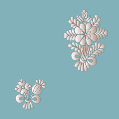 Seamless pattern of two beige flowers on a blue background. Gradient. Square.
