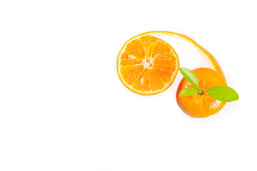 Orange mandarin or tangerine fruit skin textures . Juicy Orange in a orange peeled isolated on white background