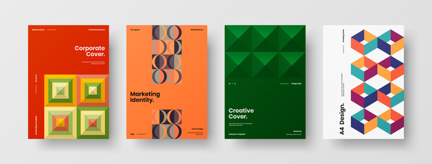 Company identity brochure template collection. Business presentation vector A4 vertical orientation front page mock up set. Corporate report cover abstract geometric illustration design layout bundle.