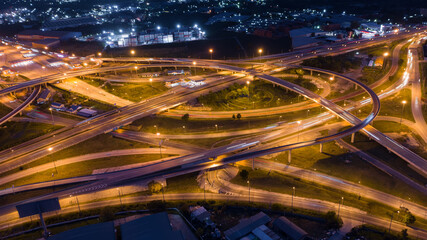 Fototapeta na wymiar Aerial view interchange express way and a trafific jam