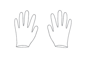 Vector image of gloves drawn in thin lines on a white background