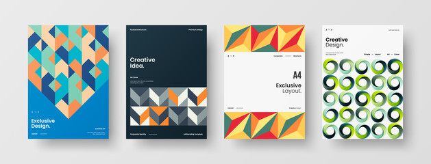Company identity brochure template collection. Business presentation vector A4 vertical orientation front page mock up set. Corporate report cover abstract geometric illustration design layout bundle.