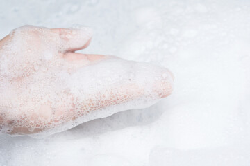 Foam on hand soap shampoo cleaning