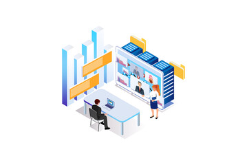Isometric Expert team for Data Analysis, Business Statistic, Management, Consulting, Marketing. Landing page template concept. Suitable for Diagrams, Infographics, And other asset