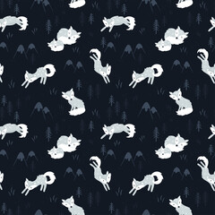 Cute hand drawn polar foxes seamless pattern, sweet winter background, great for kids textiles, banners, wallpapers, wrapping - vector design