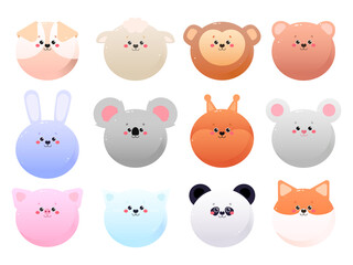 Cute Kawaii Animals isolated on a white background. Vector