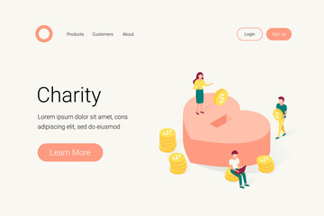 Donation and charity isometric concept.