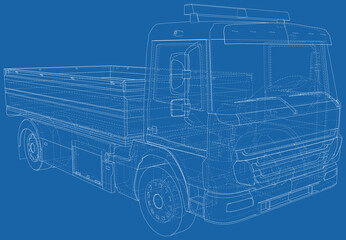 Fire Engine illustration vector. Fire truck Wire-frame line isolated. Vector rendering of 3d.