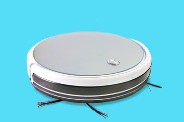 Robotic vacuum cleaner on white isolated background smart cleaning technology.