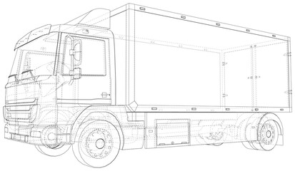 Commercial cargo van vector. Isolated Wire-frame Truck freight. Wire-frame line isolated. Vector rendering of 3d.