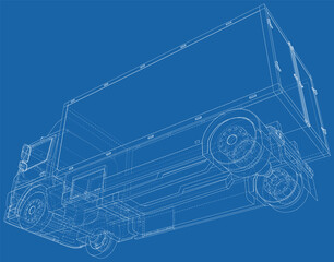 Vector Wire-frame Commercial cargo van. The layers of visible and invisible lines are separated. EPS10 format. Vector created of 3d.