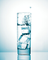 glass of water with ice, a glass of cold water, fresh water  
