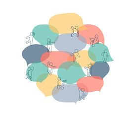 people icons with colorful dialog speech bubbles