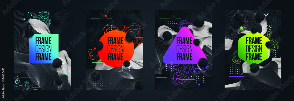 Poster illustration vector creative abstract set. modern trendy frames for text. graphic design with smooth