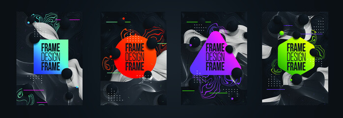 illustration vector creative abstract set. Modern trendy frames for text. graphic design with smooth lines and brush stains. abstract forms of modern art. design for booklets, flyers, covers, cards