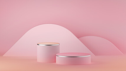 3d render, abstract pink modern minimal background. Cylinder podium, vacant pedestal, empty stage, showcase stand, product display, expo platform, blank template. Copy space. Premium poster design