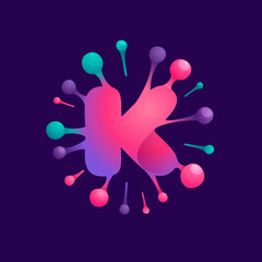 K letter vibrant virus logo with circle structure.