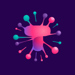 T letter vibrant virus logo with circle structure.