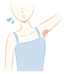 女性　脇の肌トラブル　赤み　炎症　手描き風