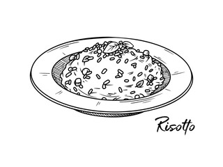 Risotto isolated on a white background. Sketch Italian dishes. Vector illustration