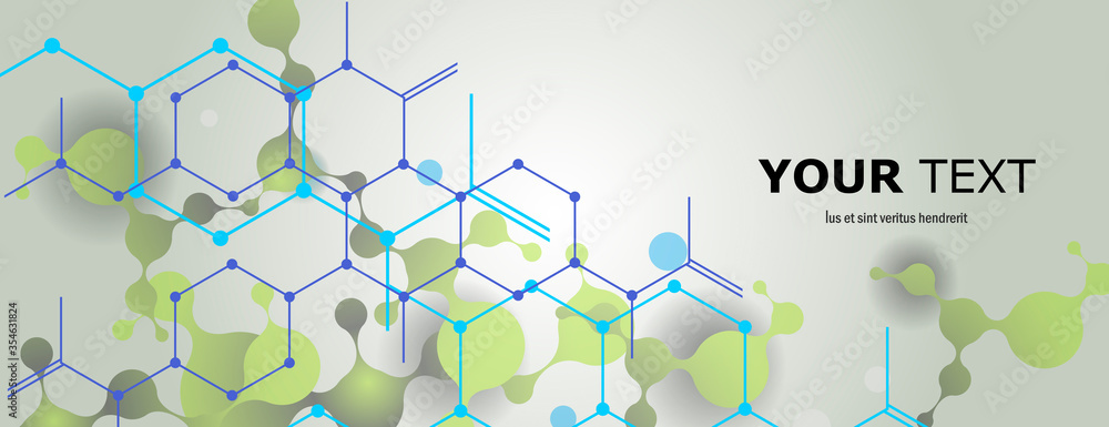 Poster vector color illustration connection molecules and hexagon pattern