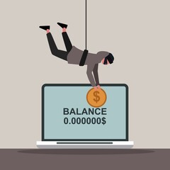 Cyber safety. Robber in mask stealing money from online bank account, vector illustration in flat style