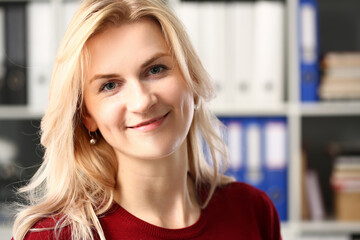 Portrait of pretty blonde that posing on camera