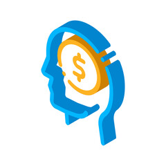 Dollar Coin Money In Man Silhouette Mind vector isometric sign. color isolated symbol illustration