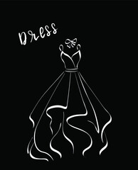 wedding dress , fashion chalk vector isolated design elements on black background. Concept for logo, cards, print 