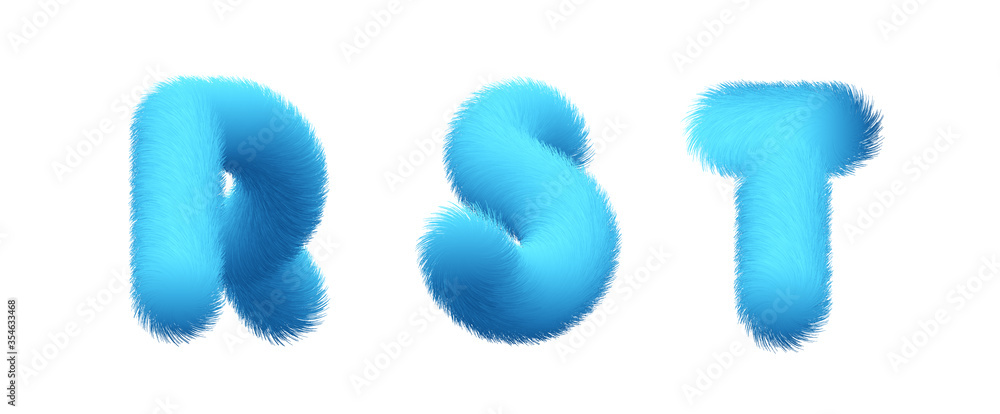 Poster set of high quality 3d shaggy letter r s t on white background . isolated vector element