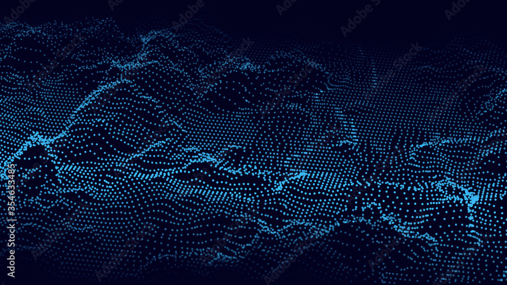 Poster Abstract digital wave of particles. Futuristic point wave. Technology background vector. Vector illustration