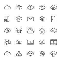Set of Cloud Vector Line Icon. It contains Symbols to Upload, Download, Link and more. Editable Stroke. 32x32 pixels