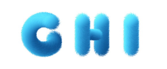 Set of High Quality 3D Shaggy Letter G H I on White Background . Isolated Vector Element
