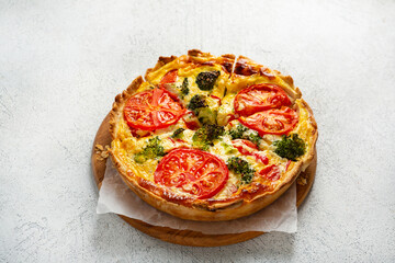 Vegetable tart with broccoli, quiche close up