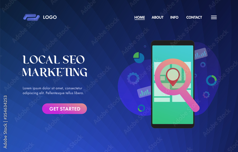 Poster local seo marketing ui ux vector web template for website header, banner, slider or landing page. se