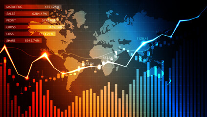 Business candle stick graph chart on technology abstract background. Vector illustration.