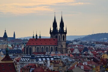 Obraz premium Church of the Mother of God in front of Týn, Týn Cathedral, a historical monument on the Old Town Square of the city of Prague, one of the dominants of the capital